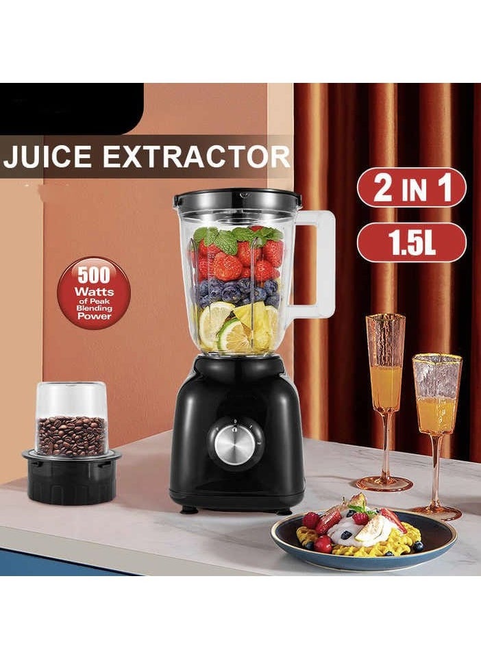 2 in 1 Juice Extractor & Blender 1.5L – 500W Powerful Juicer Mixer for Fruit Juice, Milkshake, Smoothies | Summer Drink Maker with Stainless Steel Blades, Easy Clean, Home & Kitchen Appliance