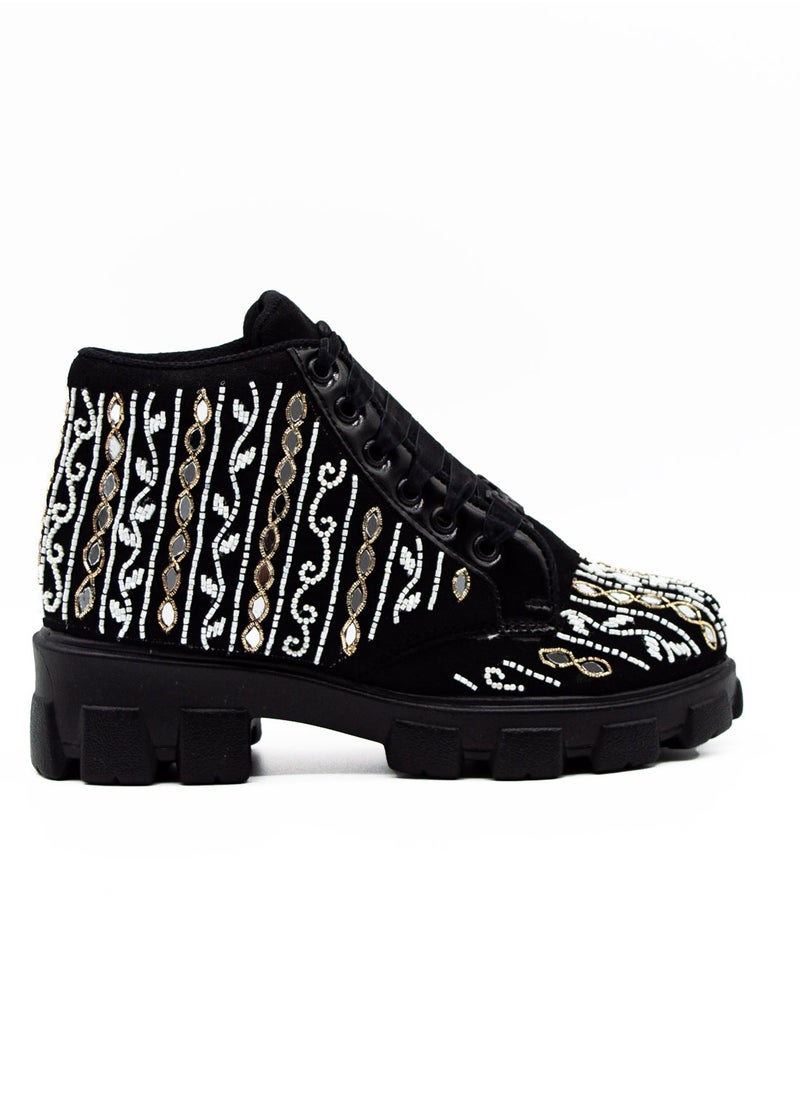 The Brooklyn Luxury Black Suede Handmade Embellished Boot