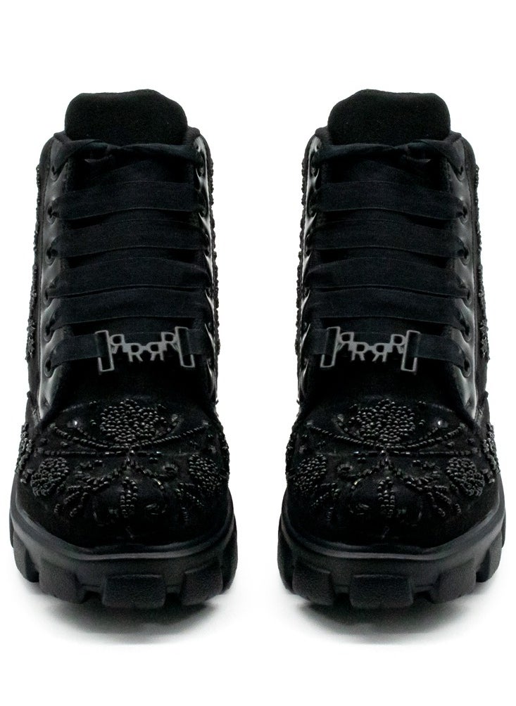 The Brooklyn Luxury Noir Suede Handmade Embellished Boot