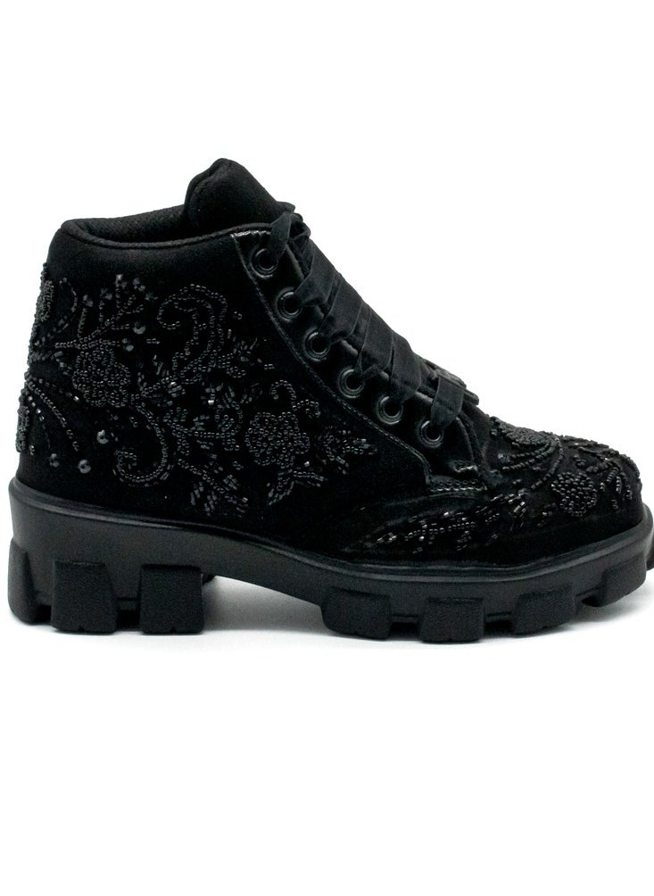 The Brooklyn Luxury Noir Suede Handmade Embellished Boot