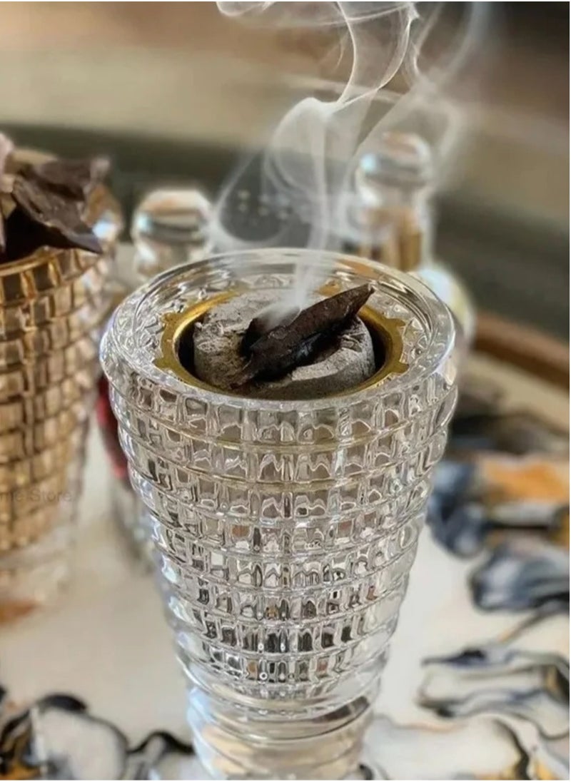 Crystal Finished Madkhan Bakhoor with Incense Burner Clear 10cm
