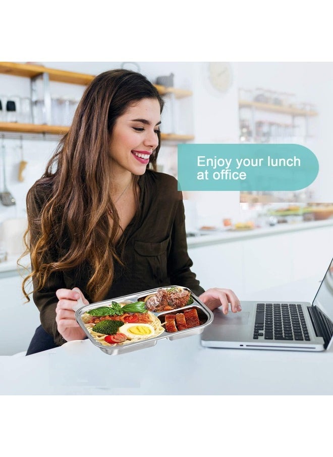 Electric Lunch Box Food Warmer 3 in 1 for Car and Home 60W Heating Flexible 12/24/110 Volt. 1.5L, 3 Compartments, Stainless Steel, Durable, Leak-Proof, Fits Adult Fresh Hot Meal Box