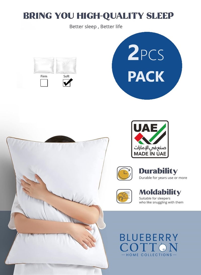 2 Piece Pack Gold Line Classic Single Piping Pillow Cotton White 50x70cm Made in Uae