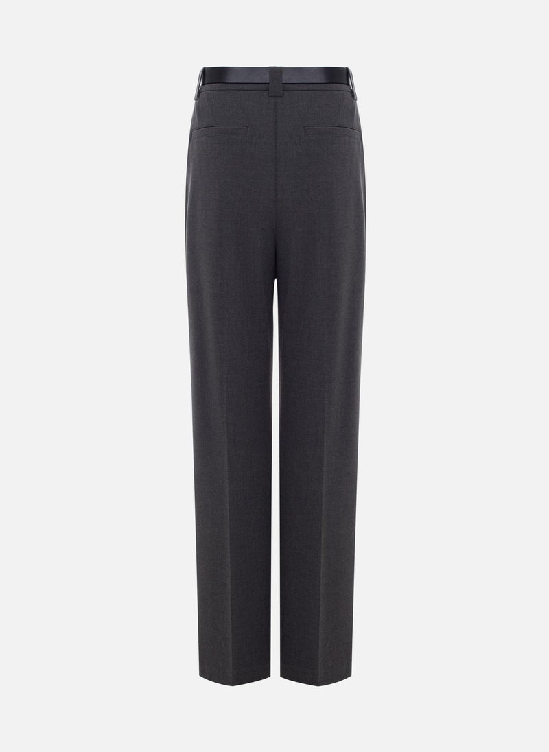 Straight suiting trousers with stitched creases and a belt