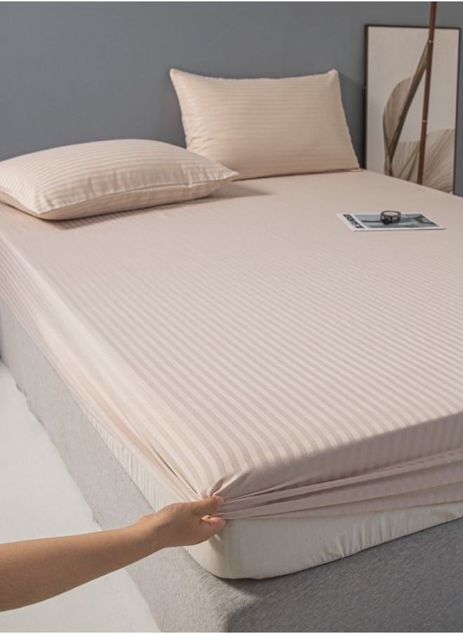 Fitted sheet with elastic corner 160*200 + 30 cm with 2 pillow cases, bedsheet set of 3 piece queen size, beige color.