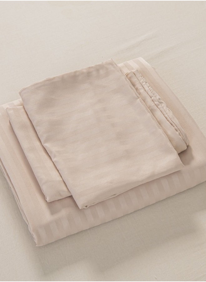 3 Pcs Queen Size Fitted sheet with elastic corner 160*200 + 30 cm with 2 pillow cases, bedsheet set, beige color.