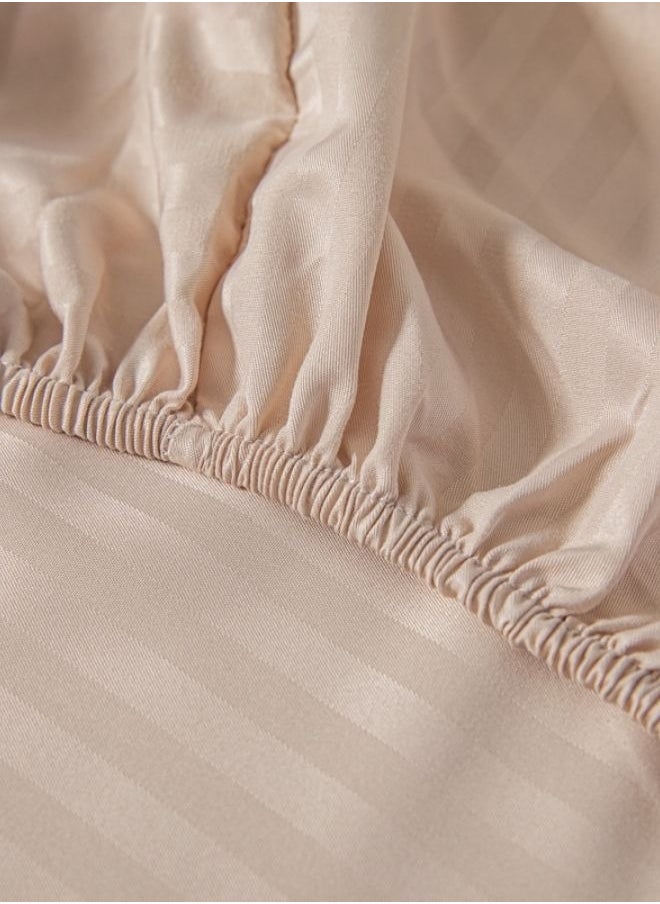 3 Pcs Queen Size Fitted sheet with elastic corner 160*200 + 30 cm with 2 pillow cases, bedsheet set, beige color.