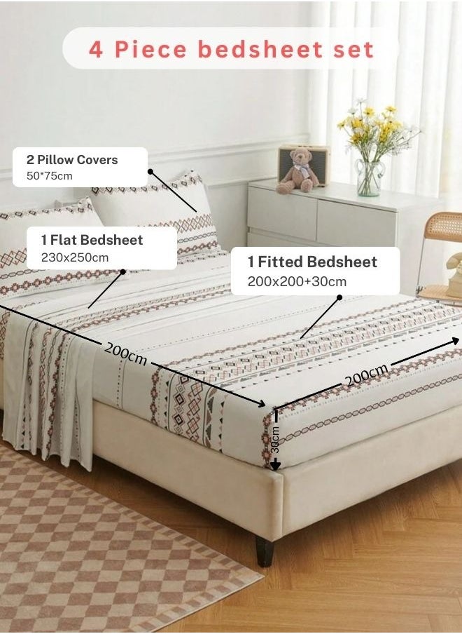 4 Pieces Bedsheet Set Boho Design.