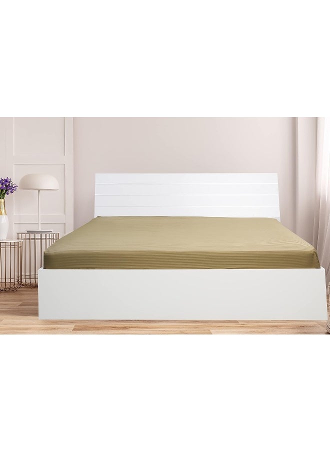 Hotel Linen Klub Double Fitted Sheet - 1 Piece, Luxurious 100% Cotton Sateen with 250 Thread Count, Featuring Classic Stripe Design with Deep Pocket and Elastic Edges, Size: 150 x 200 + 30 cm, Beige
