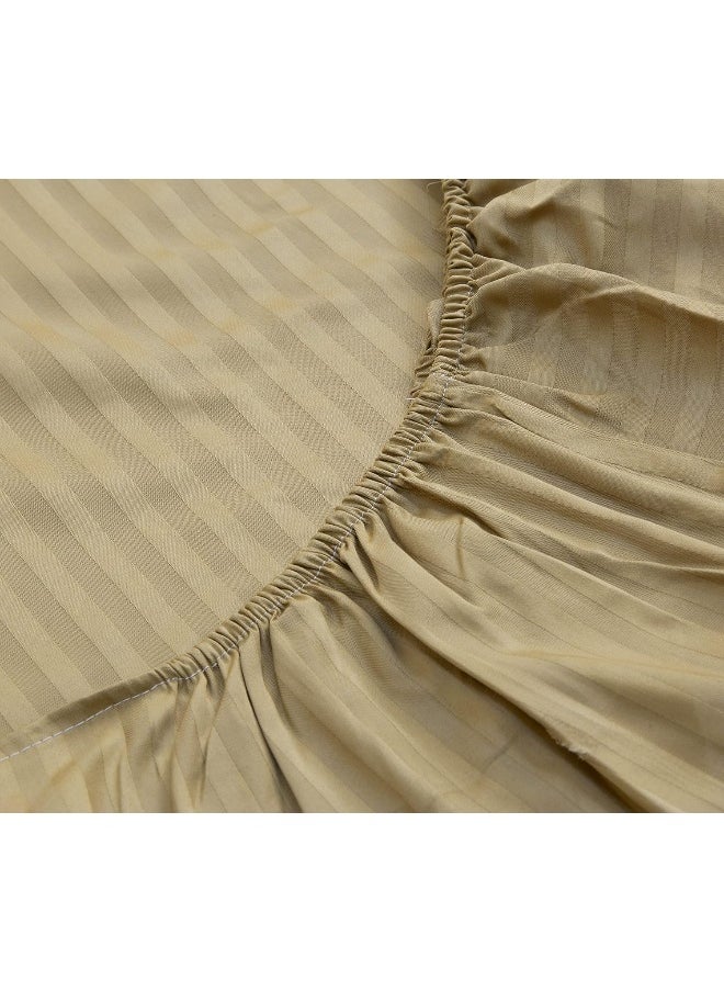 Hotel Linen Klub Double Fitted Sheet - 1 Piece, Luxurious 100% Cotton Sateen with 250 Thread Count, Featuring Classic Stripe Design with Deep Pocket and Elastic Edges, Size: 150 x 200 + 30 cm, Beige
