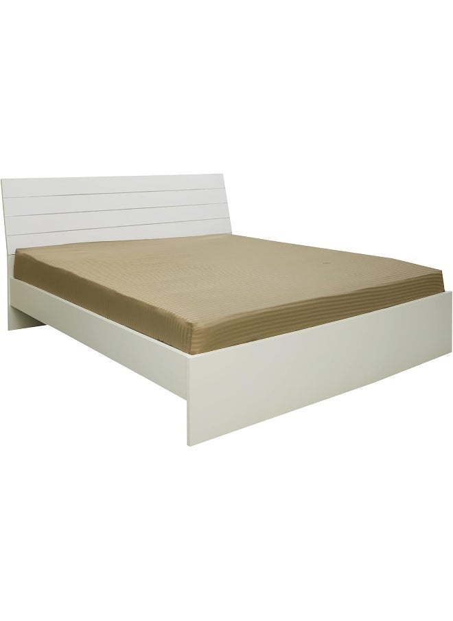 Hotel Linen Klub Double Fitted Sheet - 1 Piece, Luxurious 100% Cotton Sateen with 250 Thread Count, Featuring Classic Stripe Design with Deep Pocket and Elastic Edges, Size: 150 x 200 + 30 cm, Beige