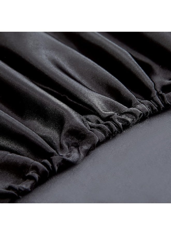 Homiest 4pcs Satin Sheets Set Luxury Silky Satin Bedding Set with Deep Pocket, 1 Fitted Sheet + 1 Flat Sheet + 2 Pillowcases (Queen Size, Black)