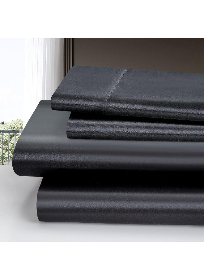 Homiest 4pcs Satin Sheets Set Luxury Silky Satin Bedding Set with Deep Pocket, 1 Fitted Sheet + 1 Flat Sheet + 2 Pillowcases (Queen Size, Black)