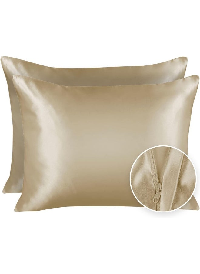 ShopBedding Luxury Satin Pillowcase for Hair – Queen Satin Pillowcase with Zipper, Champagne (Pillowcase Set of 2) – Blissford