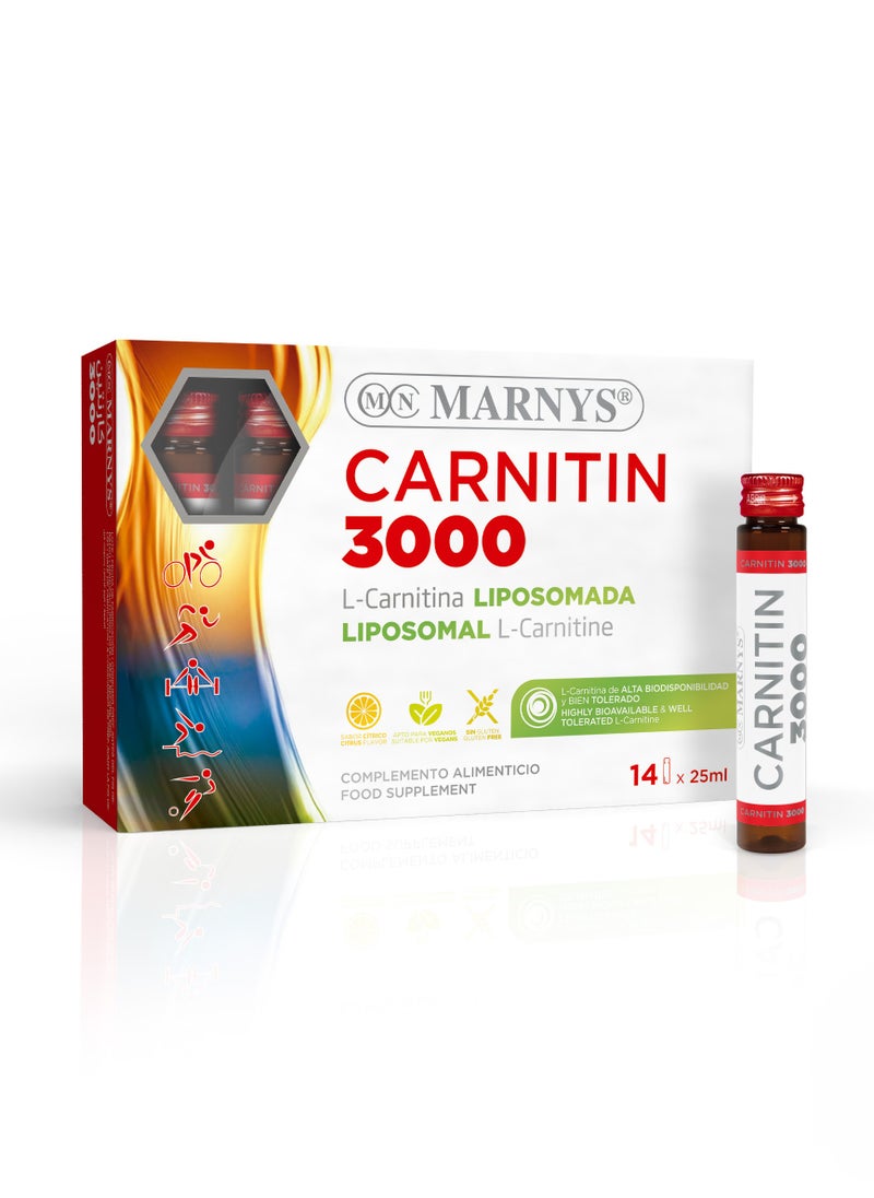 Marnys Carnitin 3000 mg - Fat Burner - Weight Loss Support -  Muscle Recovery - Boosts Physical Performance & Metabolism - Enhanced Absorption - liposomal liquid Prolonged Effect -14 Drinkable Vials