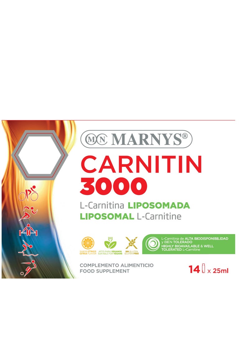 Marnys Carnitin 3000 mg - Fat Burner - Weight Loss Support -  Muscle Recovery - Boosts Physical Performance & Metabolism - Enhanced Absorption - liposomal liquid Prolonged Effect -14 Drinkable Vials