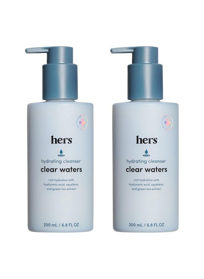 hers Clear Waters Hydrating Cleanser, 2 Pack - Skin Barrier-Protecting, Low-Foaming Facial Cleanser with Squalane, Hyaluronic Acid & Green Tea - Hydrating Face Wash for All Skin Types - 2 x 6.8 fl oz