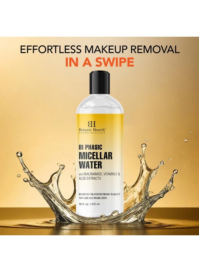 Botanic Hearth Bi-Phasic Micellar Water 16 fl oz - Gently Cleanses, Makeup Remover with Dual-Phase Formula, Suitable for All Skin Types