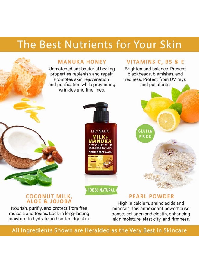 LILY SADO MILK+MANUKA™ Coconut Milk & Manuka Honey Gentle Gel Face Cleanser - Natural Cruelty-Free Facial Wash Cleanses, Balances, Soothes & Hydrates - Reduces Pores & Blackheads - 5oz