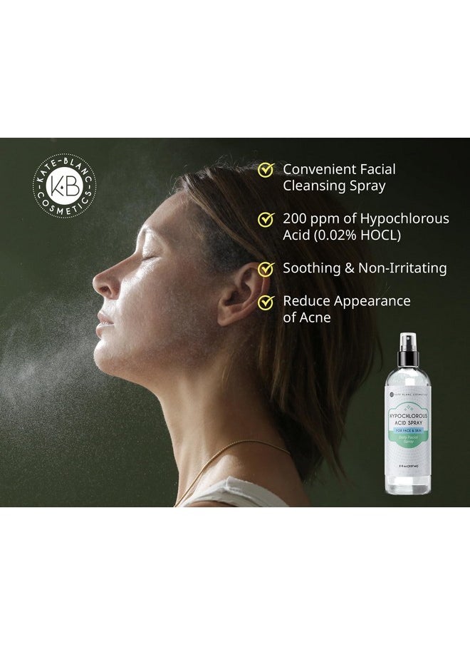Kate Blanc Cosmetics Hypochlorous Acid Spray for Face and Skin. Gentle Facial Cleanser for Acne and Body with .02% HOCl (8oz)