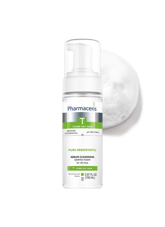 Pharmaceris PURI-SEBOSTATIC Sebum Cleansing Dermo Foam, Face Wash, Gentle Cleansing, Removes Excess Oil, Cleanses Impurities & Makeup, pH Neutral, For Oily & Combination Skin, 5.07 fl oz