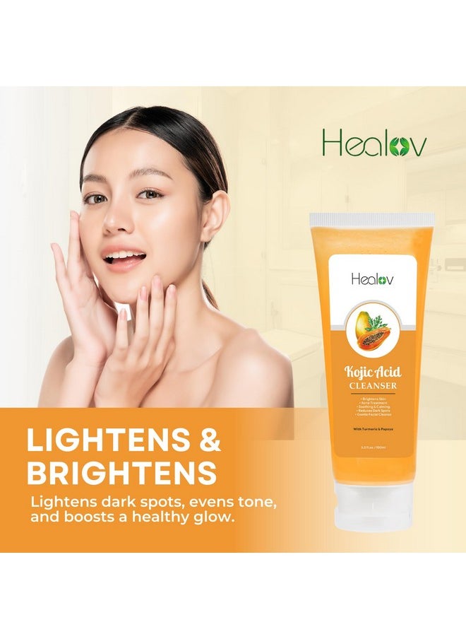 Kojic Acid Soap - Skin Brightening Kojic Papaya Face & Body Wash for Hyperpigmentation - Dark Spot Soap Reduces Acne, Scars, and Enhances Skin Tone - Turmeric Facial Cleanser for Brighter Glowing Skin