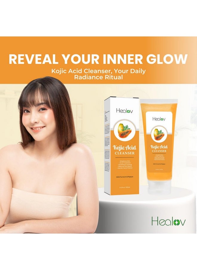 Kojic Acid Soap - Skin Brightening Kojic Papaya Face & Body Wash for Hyperpigmentation - Dark Spot Soap Reduces Acne, Scars, and Enhances Skin Tone - Turmeric Facial Cleanser for Brighter Glowing Skin