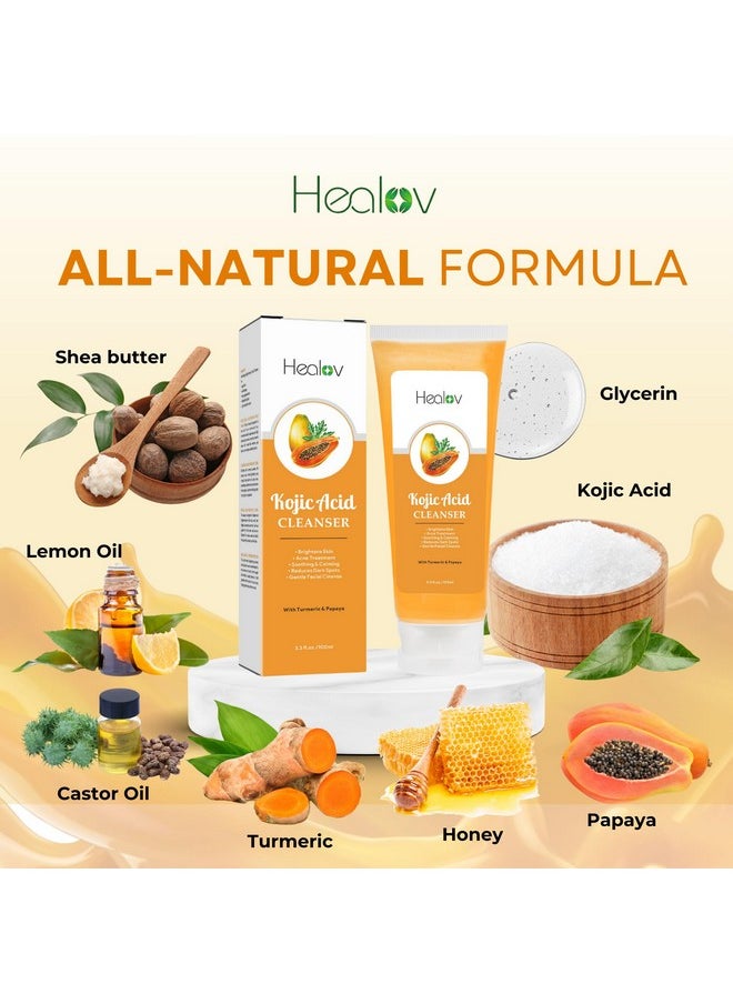 Kojic Acid Soap - Skin Brightening Kojic Papaya Face & Body Wash for Hyperpigmentation - Dark Spot Soap Reduces Acne, Scars, and Enhances Skin Tone - Turmeric Facial Cleanser for Brighter Glowing Skin