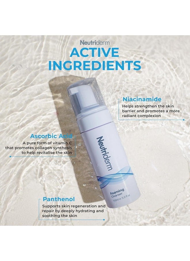 NEUTRIDERM Foaming Cleanser - Hydrating Face Wash with Niacinamide, Panthenol and Vitamin C, Removes Makeup, Deep Cleans Pores, Gently Brightens and Refreshes for All Skin Types, 150ml / 5 fl oz