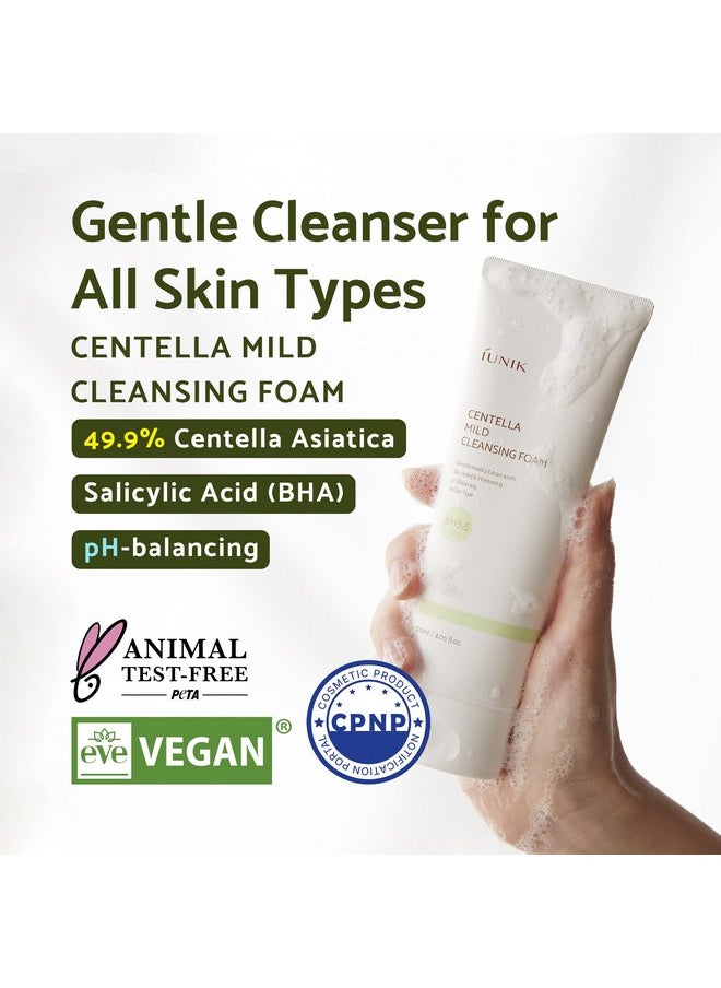 IUNIK Centella Mild Facial Foaming Cleanser - Non-stripping Sub-Acid w/Centella Asiatica 49% Moisturizing pH Balancing for Oily Dry Senstivie Acne-prone skin Vegan Korean Skincare