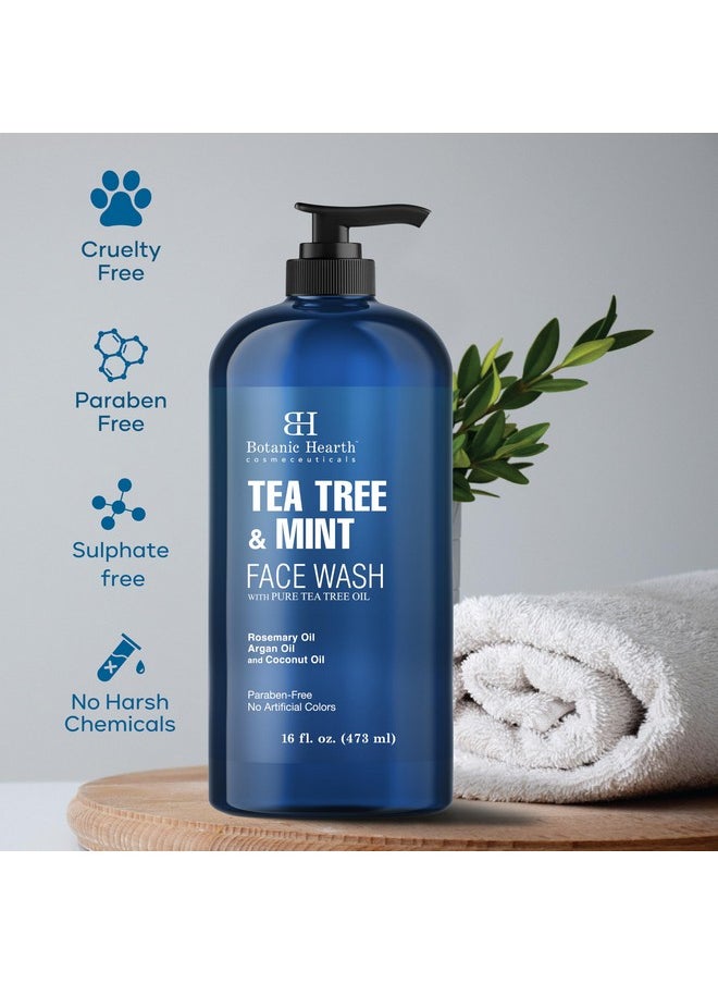 Botanic Hearth Tea Tree Face Wash with Mint - Acne Fighting, Premium, Hydrating Liquid Face Soap with Pure Tea Tree Oil - for Women and Men, Paraben Free, Fights Acne - 16 fl oz