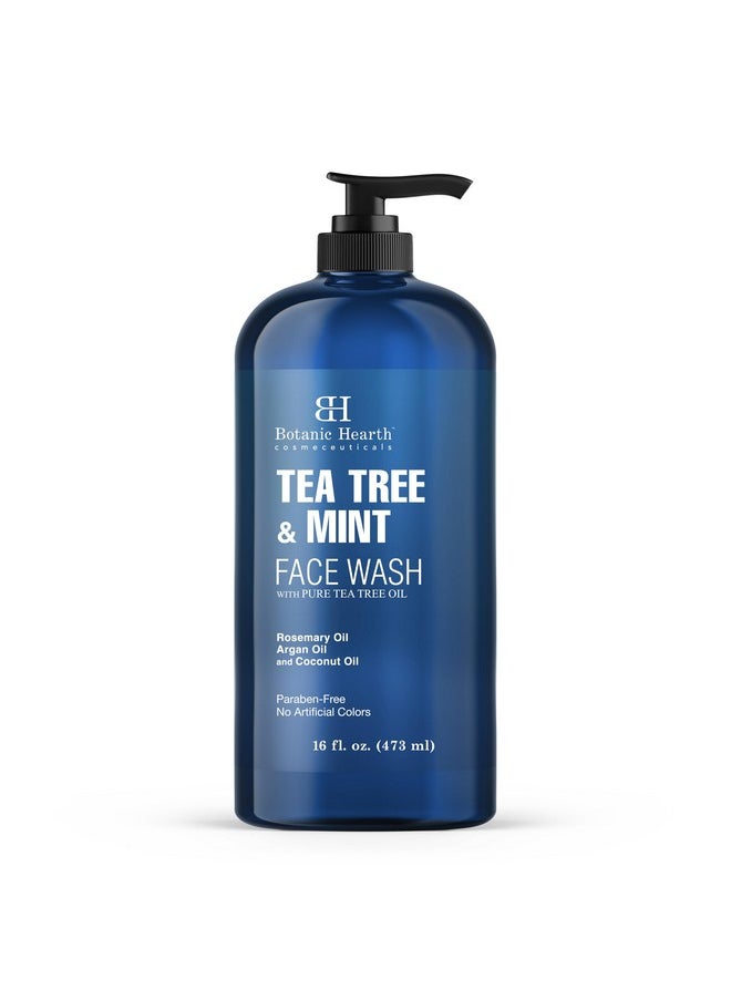 Botanic Hearth Tea Tree Face Wash with Mint - Acne Fighting, Premium, Hydrating Liquid Face Soap with Pure Tea Tree Oil - for Women and Men, Paraben Free, Fights Acne - 16 fl oz