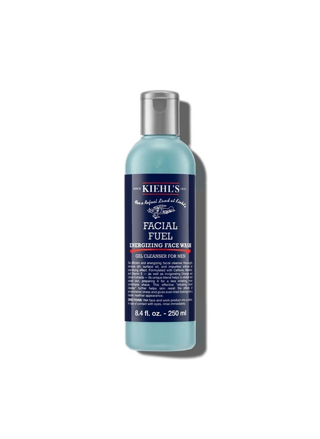 Kiehl's Facial Fuel Face Wash, Refreshing + Invigorating Men's Gel Cleanser, with Caffeine, Vitamin E and Menthol, Non-Drying Formula Moisturizes Skin, Great for Clogged Pores - 8.4 fl oz