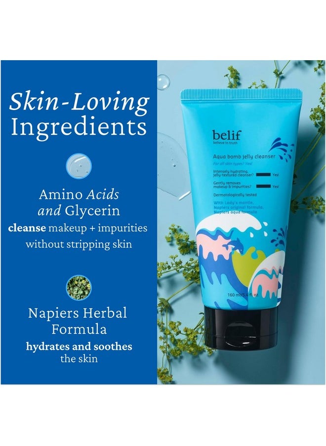 belif Aqua Bomb Hydrating Jelly Cleanser, Gentle Hydrating Face Wash, Mild Facial Cleanser,Good for Dryness, Uneven Texture, Gel-to-Foam Cleanser,For All Skin Types, Korean Skin Care