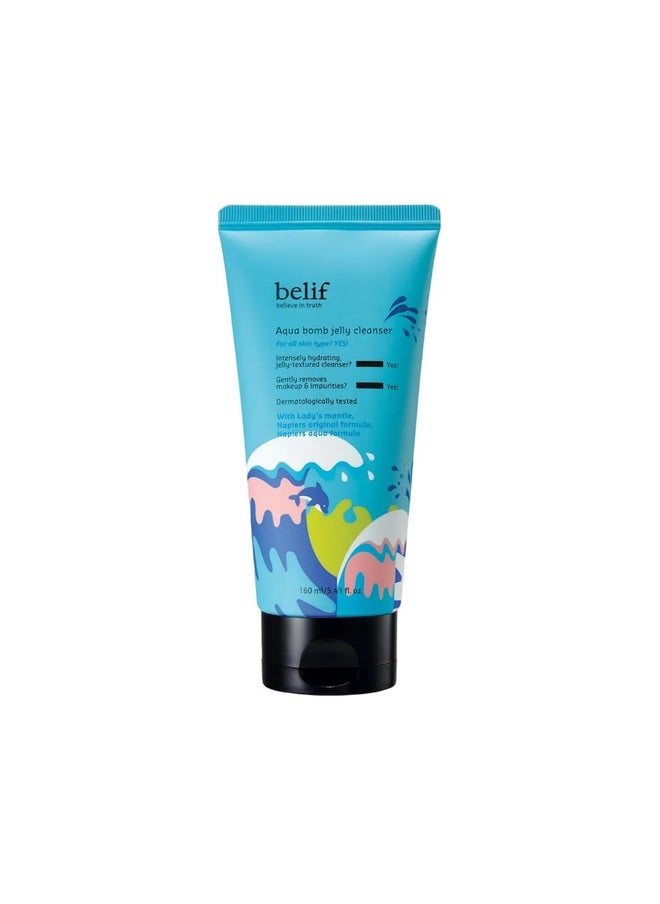 belif Aqua Bomb Hydrating Jelly Cleanser, Gentle Hydrating Face Wash, Mild Facial Cleanser,Good for Dryness, Uneven Texture, Gel-to-Foam Cleanser,For All Skin Types, Korean Skin Care