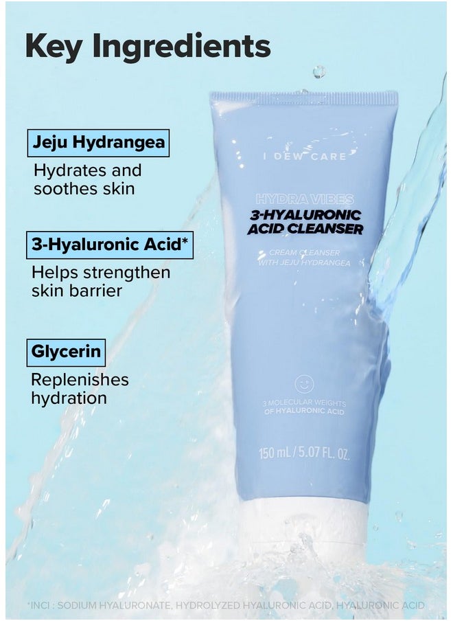 I DEW CARE Foam Cleansing - Hydra Vibes 3-Hyaluronic Acid Cleanser | Hyaluronic Acid, Moisturizing, Korean Glass Smoother Skin Care, Vegan, Cruelty-Free, Illuminating, Exfoliating, 5.07 FL Oz