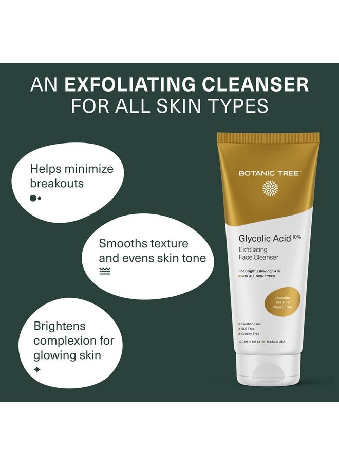 Botanic Tree Glycolic Acid Face Wash, Exfoliating Facial Cleanser and Scrub, 10% Glycolic Acid, AHA and Salicylic Acid, 6 fl. oz