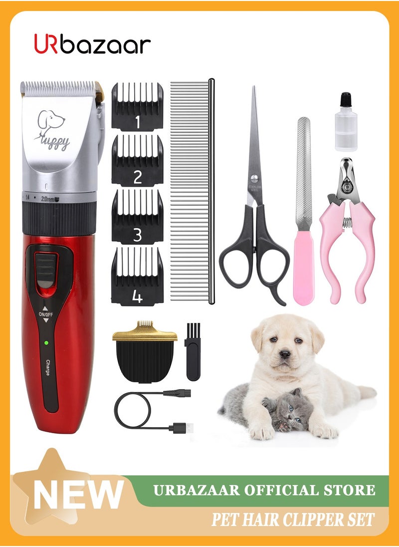 13 Pcs Dog Shaver Clippers, Low Noise Electric Cordless Dog Grooming Supplies,Rechargeable Pet Grooming Kit with Scissors, Combs, Files, Nail Clippers and Spare cutter head for Dogs and Cats