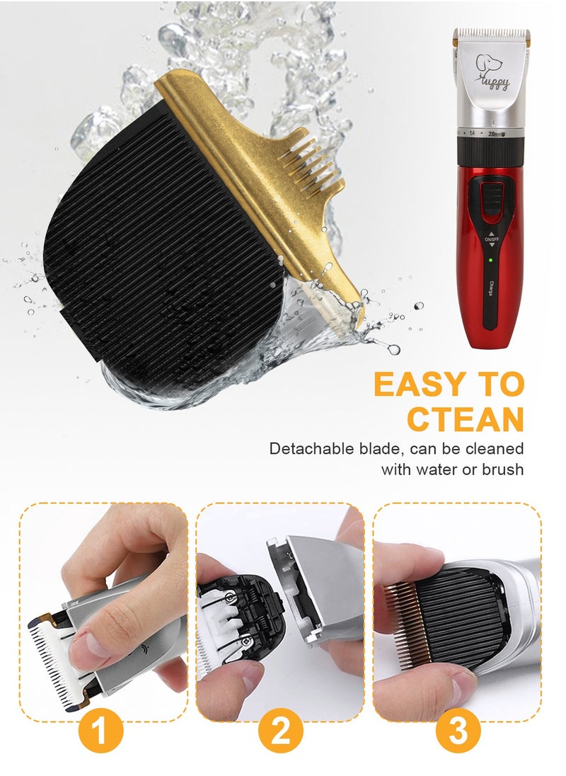 13 Pcs Dog Shaver Clippers, Low Noise Electric Cordless Dog Grooming Supplies,Rechargeable Pet Grooming Kit with Scissors, Combs, Files, Nail Clippers and Spare cutter head for Dogs and Cats