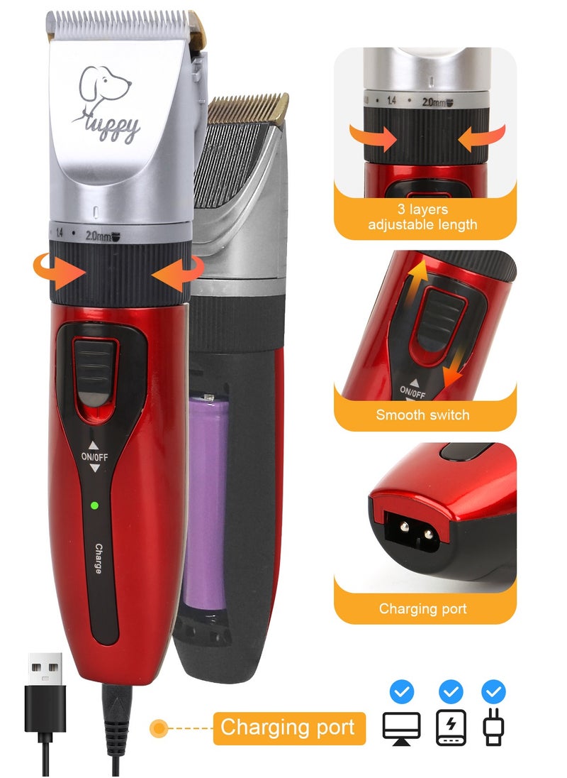 13 Pcs Dog Shaver Clippers, Low Noise Electric Cordless Dog Grooming Supplies,Rechargeable Pet Grooming Kit with Scissors, Combs, Files, Nail Clippers and Spare cutter head for Dogs and Cats