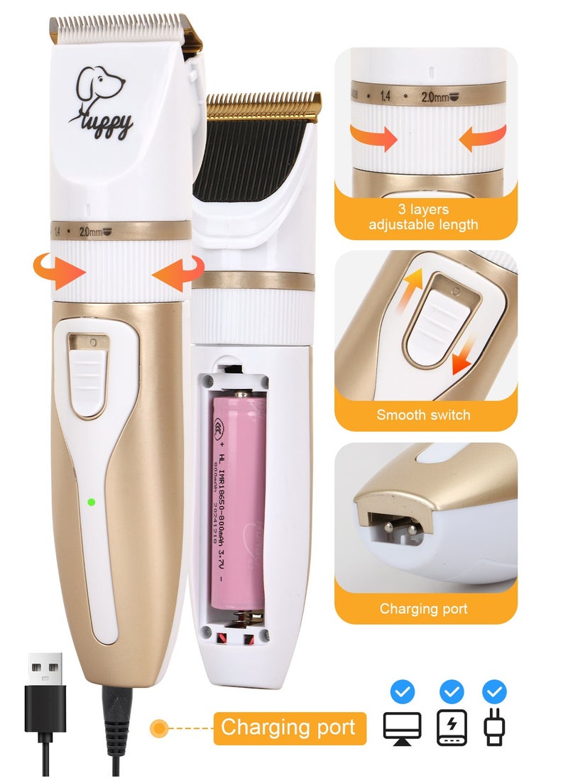 13 Pcs Dog Shaver Clippers, Low Noise Electric Cordless Dog Grooming Supplies,Rechargeable Pet Grooming Kit with Scissors, Combs, Files, Nail Clippers and Spare cutter head for Dogs and Cats