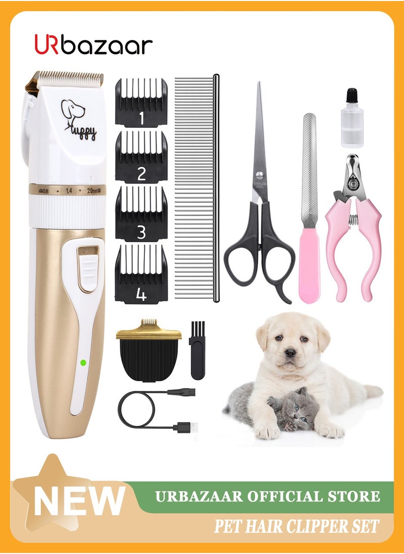 13 Pcs Dog Shaver Clippers, Low Noise Electric Cordless Dog Grooming Supplies,Rechargeable Pet Grooming Kit with Scissors, Combs, Files, Nail Clippers and Spare cutter head for Dogs and Cats