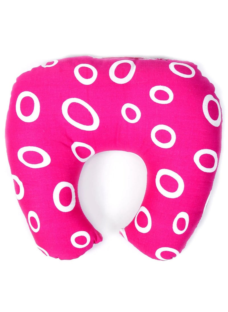Babyhug U-Shaped Neck Support Pillow - Horse-Shoe Circle Print, Pink, 0-6m, Ergonomic Design, Head Shape and Posture Aid, 24x7x22 cm