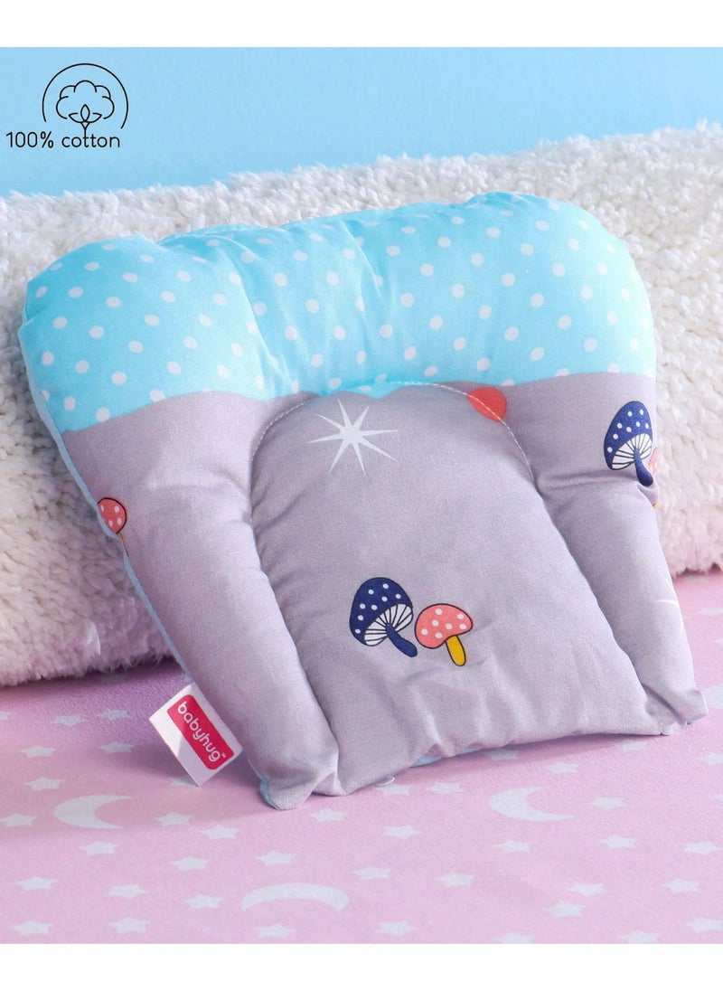 Babyhug Cotton U-Shaped Pillow, Parkland Print, Blue & Grey - Comfortable Head Support, Prevents Flat Head Syndrome, 22x18x6cm, 0-6 Months