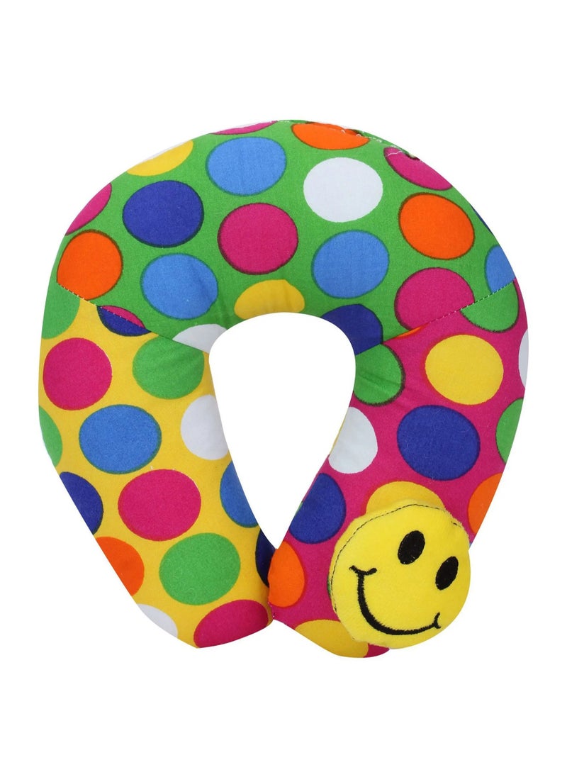 Babyhug Neck Protector Pillow for 0-6 Months - Smiley Motif, Ergonomic U-Shape Design, 21x21cm, Cotton