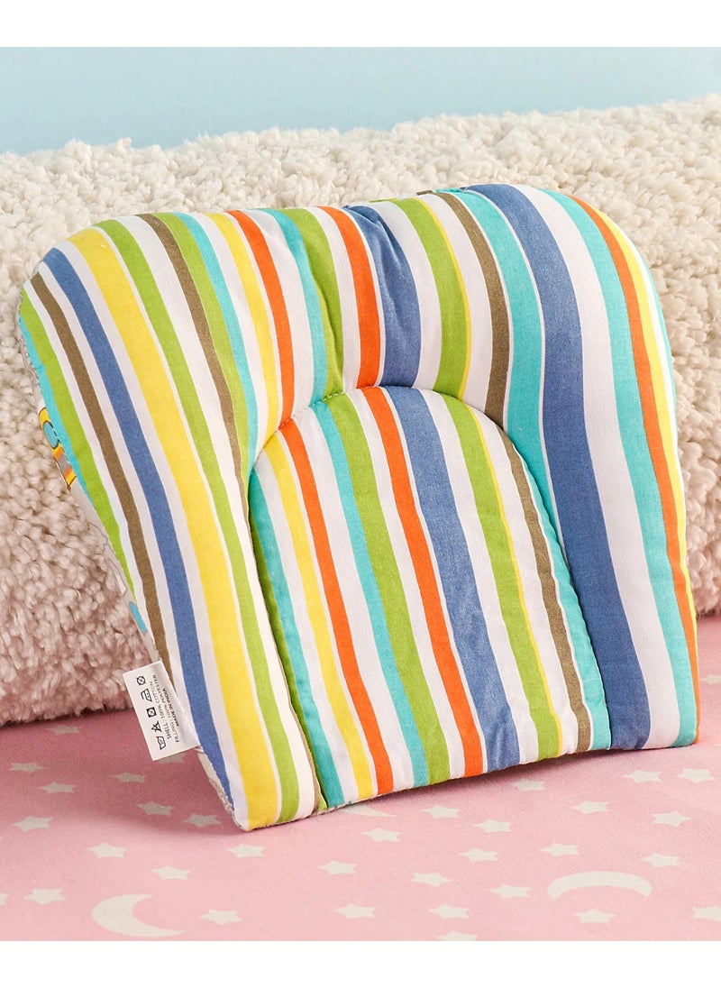 Babyhug U-Shaped Pillow for Babies 0-6 Months - Multicolor Stripe Print, Cotton, Prevents Flat Head Syndrome, Supportive Sleeping Aid, Durable