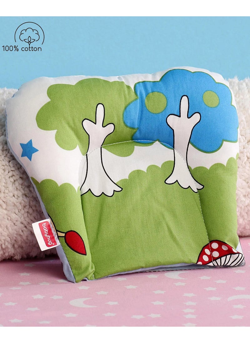 Babyhug Cotton U-Shaped Pillow, Jungle Print, Blue - Comfortable Head Support, Prevents Flat Head Syndrome, 22x18x6cm, 0-6 Months
