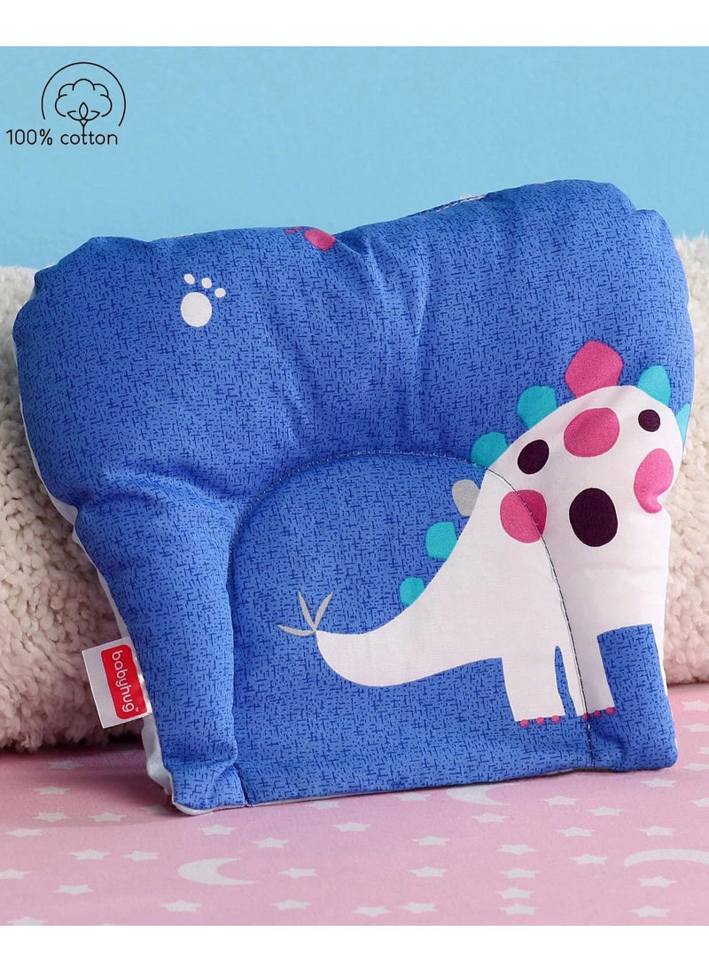 Babyhug Cotton U-Shaped Pillow, Dino Print, Blue - Comfortable Head Support, Prevents Flat Head Syndrome, 22x18x6cm, 0-6 Months
