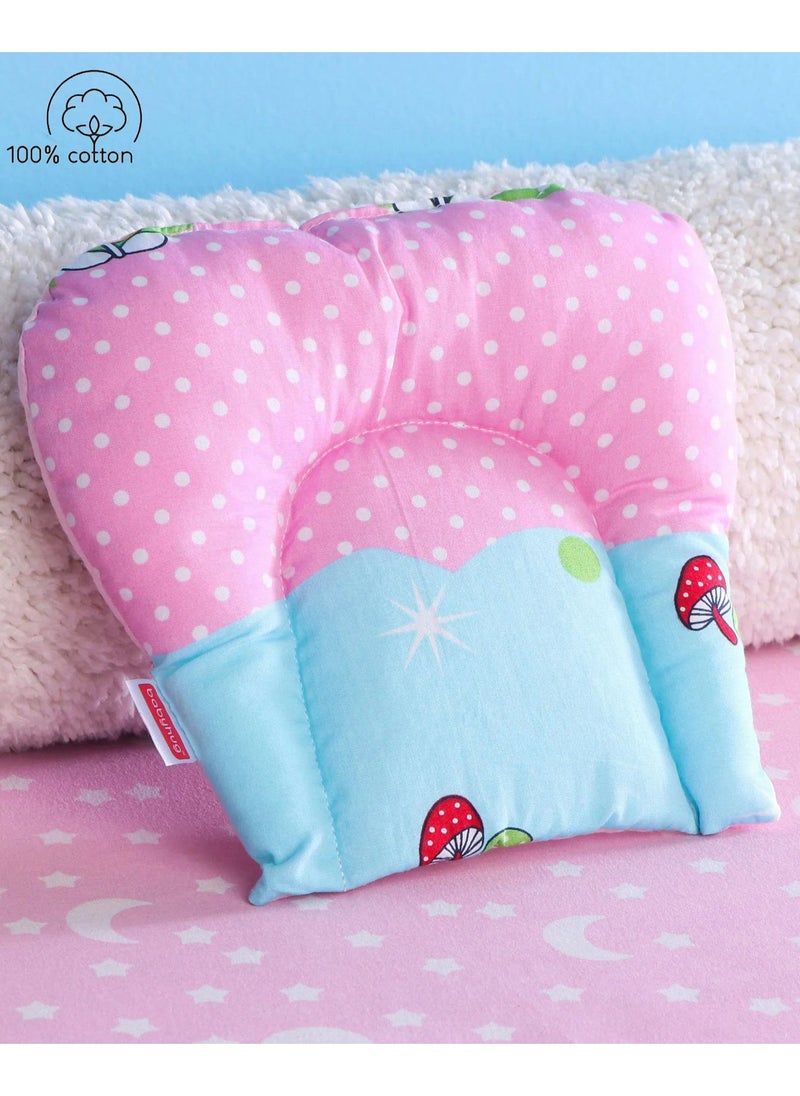 Babyhug Cotton U-Shaped Pillow, Parkland Print, Blue & Pink - Comfortable Head Support, Prevents Flat Head Syndrome, 22x18x6cm, 0-6 Months
