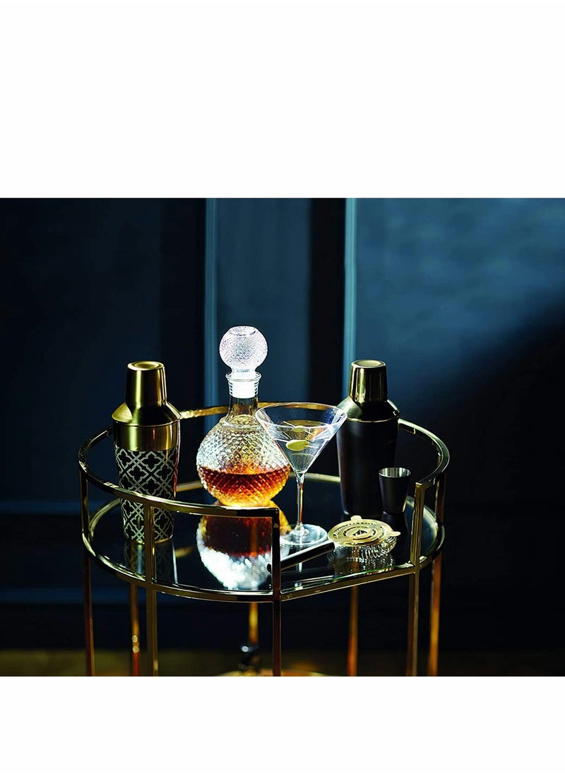 CharmCollection Cut Glass Whisky and Brandy Decanter, 1 Litre Round Ball Shape Whiskey Wine Beer Water Drinking Glass Bottle Decanter Cap Stopper Decoration